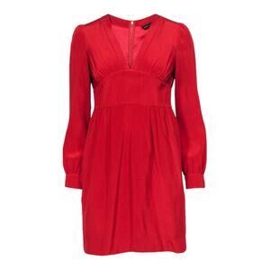 Marc by Marc Jacobs - Red Long Sleeve V-Neck Sheath Dress Sz 6 100% silk